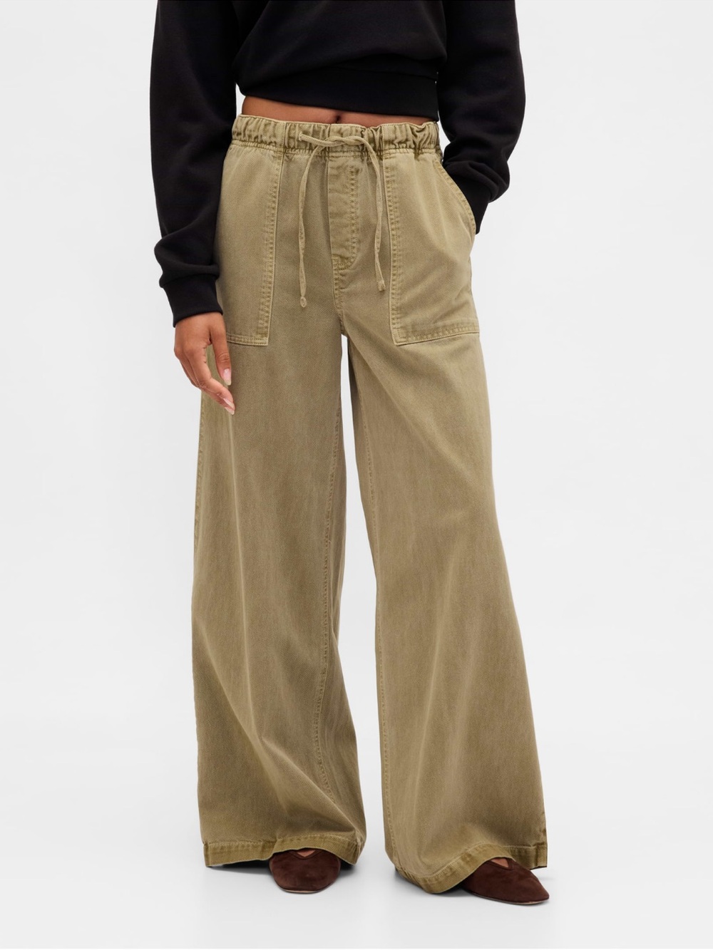 GAP Mid Rise Easy Baggy Pants Hayes Brown XS - Picture 3 of 9